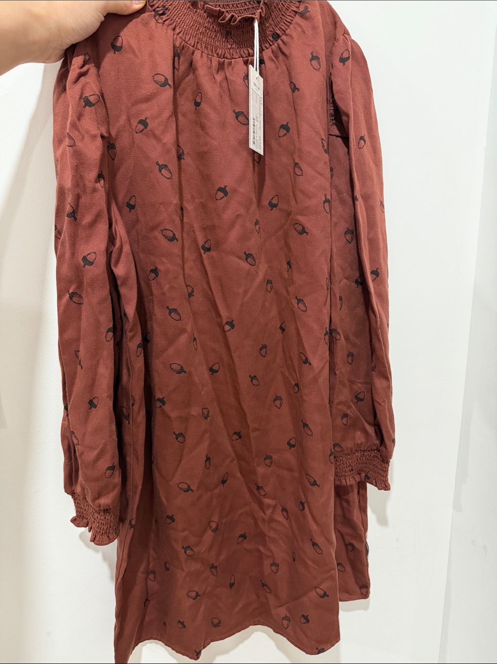 Girls' Rust Long-Sleeve Smocked Neck Dress